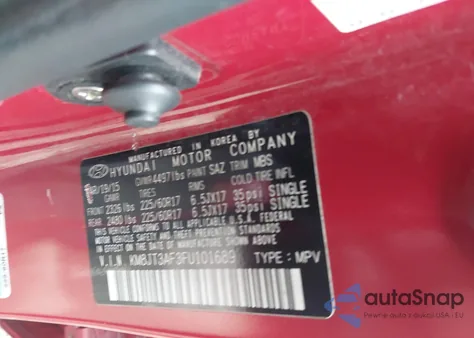 2015 Hyundai Tucson Gls z USA, uszkodzony, nr VIN KM8JT3AF3FU101689